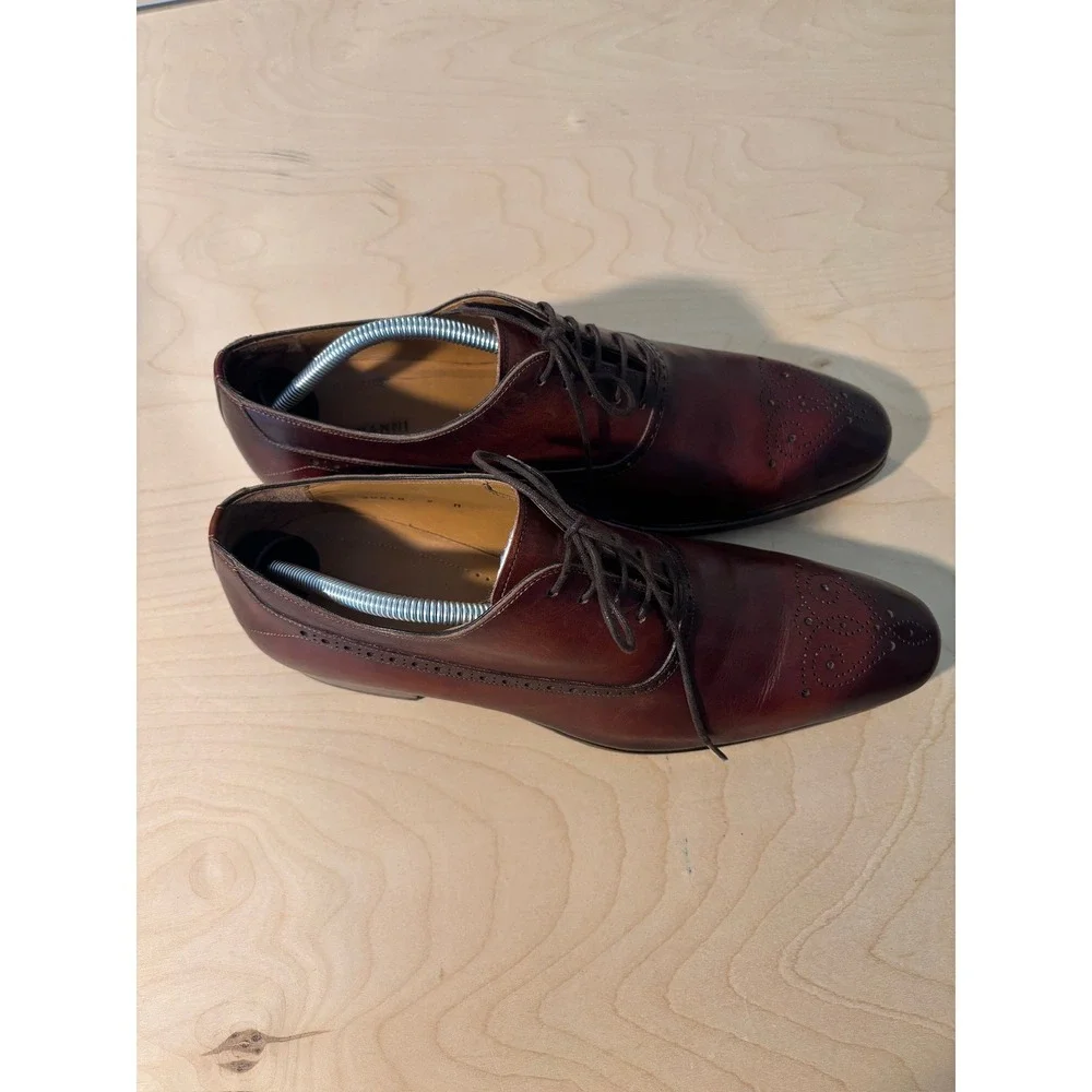 Magnanni Oxford Dress Shoes Mens Sz 9 Brown‎ Medallion Toe Brogue Lace Up 20518